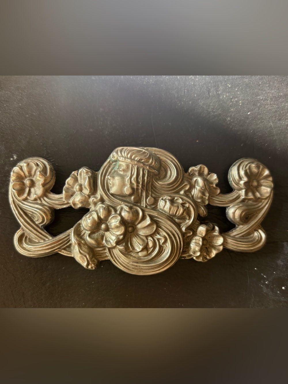 Authentic Victorian Art Nouveau Silver Belt Buckle Floral Woman Motif